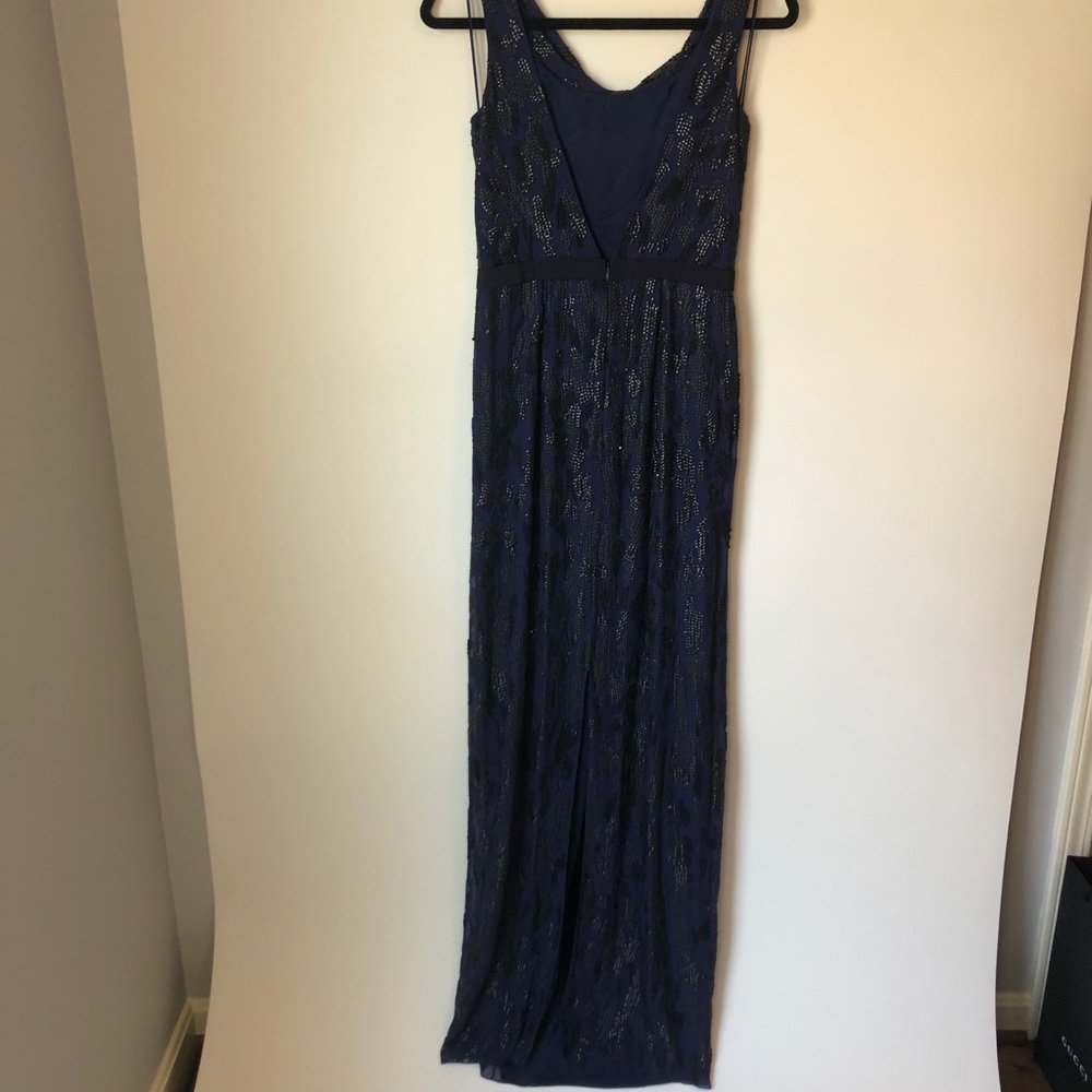 Jenny Packham Navy Blue Silk Beaded Low Back Gown - Picture 11 of 16